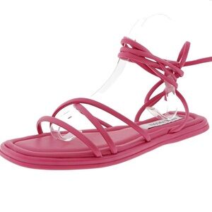 STEVE MADDEN Hot Pink Flat‎ Sandals lace up ankle straps NEW 7